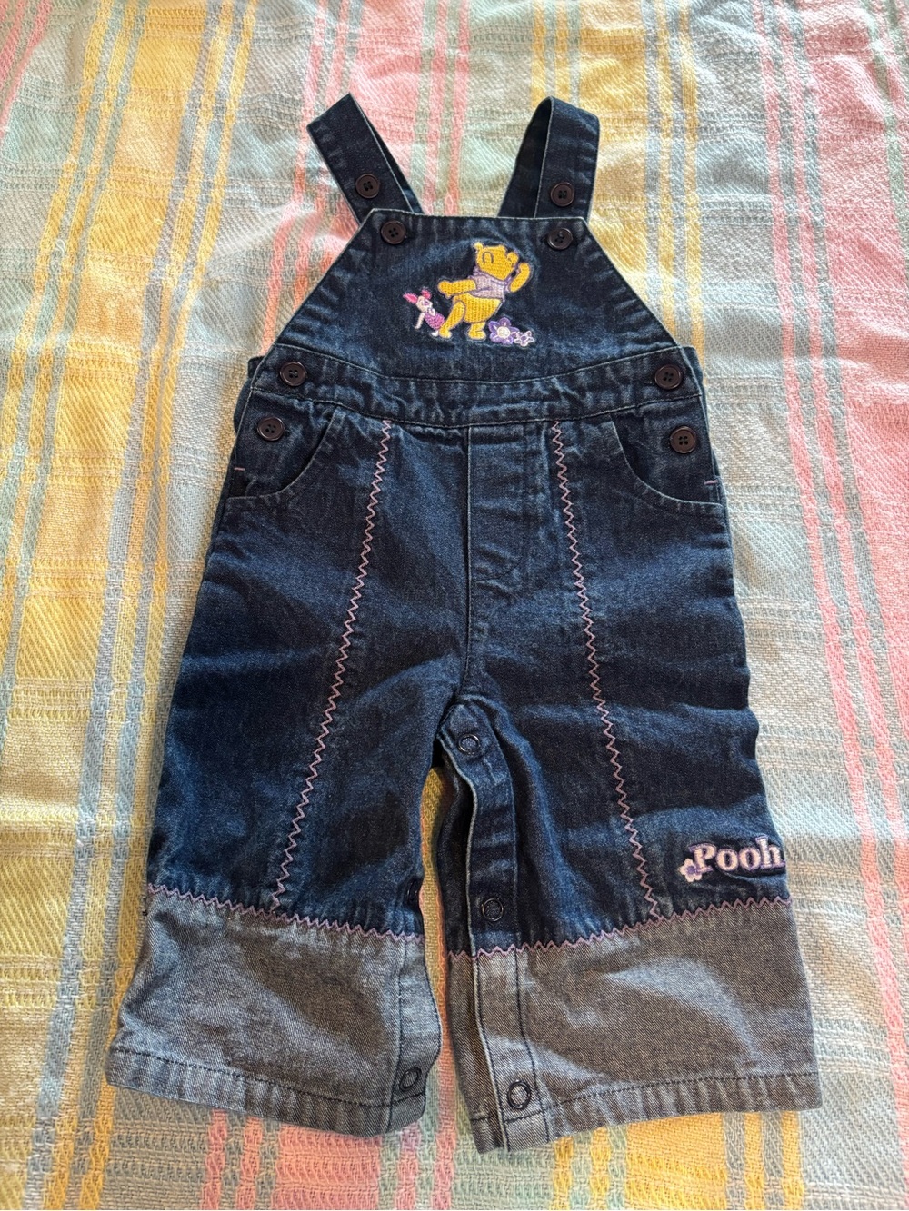 🔴 vintage 6/9 month Winnie the Pooh button overalls